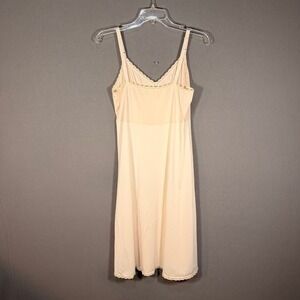 Shadowline Vintage Beige Lace Trim Slip Dress Sz 38 L Tall Nightie Babydoll Y2K